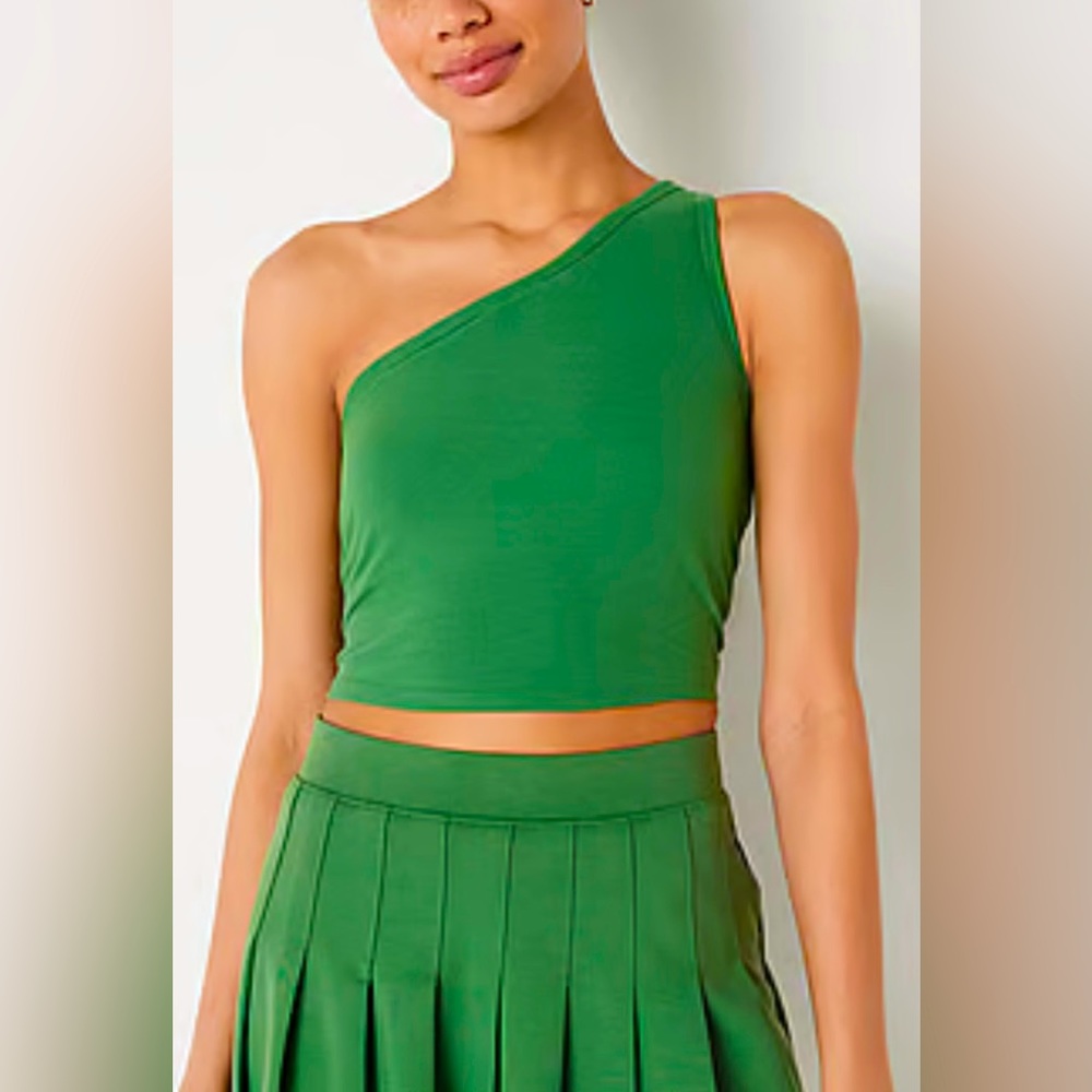 Rib One-Shoulder Crop Tank Top